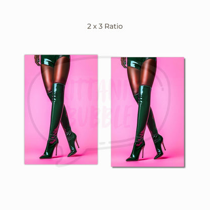 Sultry Fashion Wall Art – Black Woman in Green Patent Boots (Digital Download)