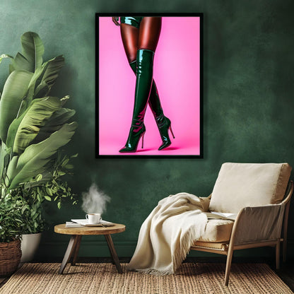Sultry Fashion Wall Art – Black Woman in Green Patent Boots (Digital Download)