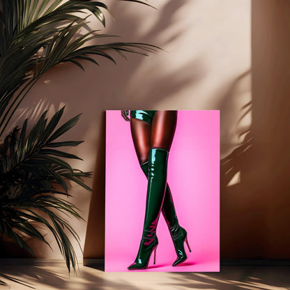 Sultry Fashion Wall Art – Black Woman in Green Patent Boots (Digital Download)