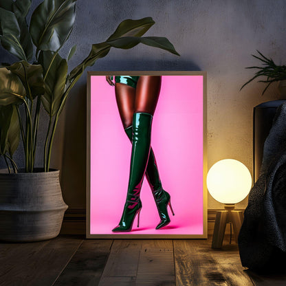 Sultry Fashion Wall Art – Black Woman in Green Patent Boots (Digital Download)
